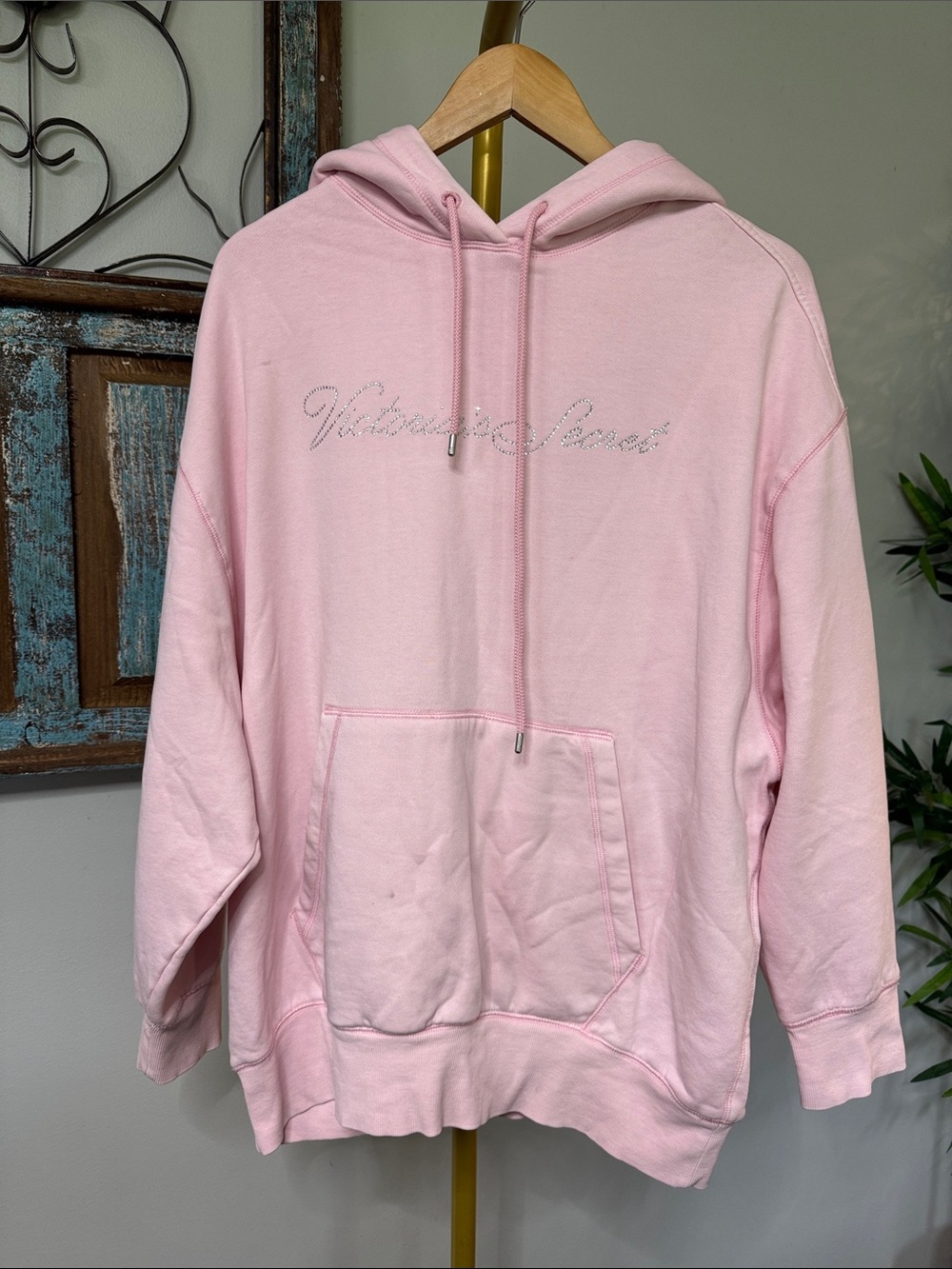 Victoria's Secret Oversized Pink Rhinestone Script Hoodie